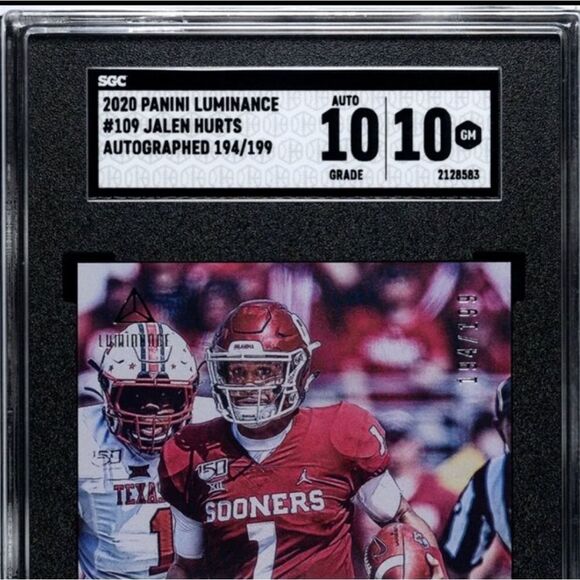 2020 Panini Luminance Jalen Hurts SGC 10 - rookie auto/199 - Picture 2 of 7